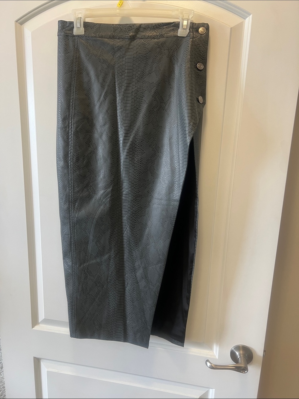 naked wardrobe Black Faux Snakeskin Trim Midi Skirt